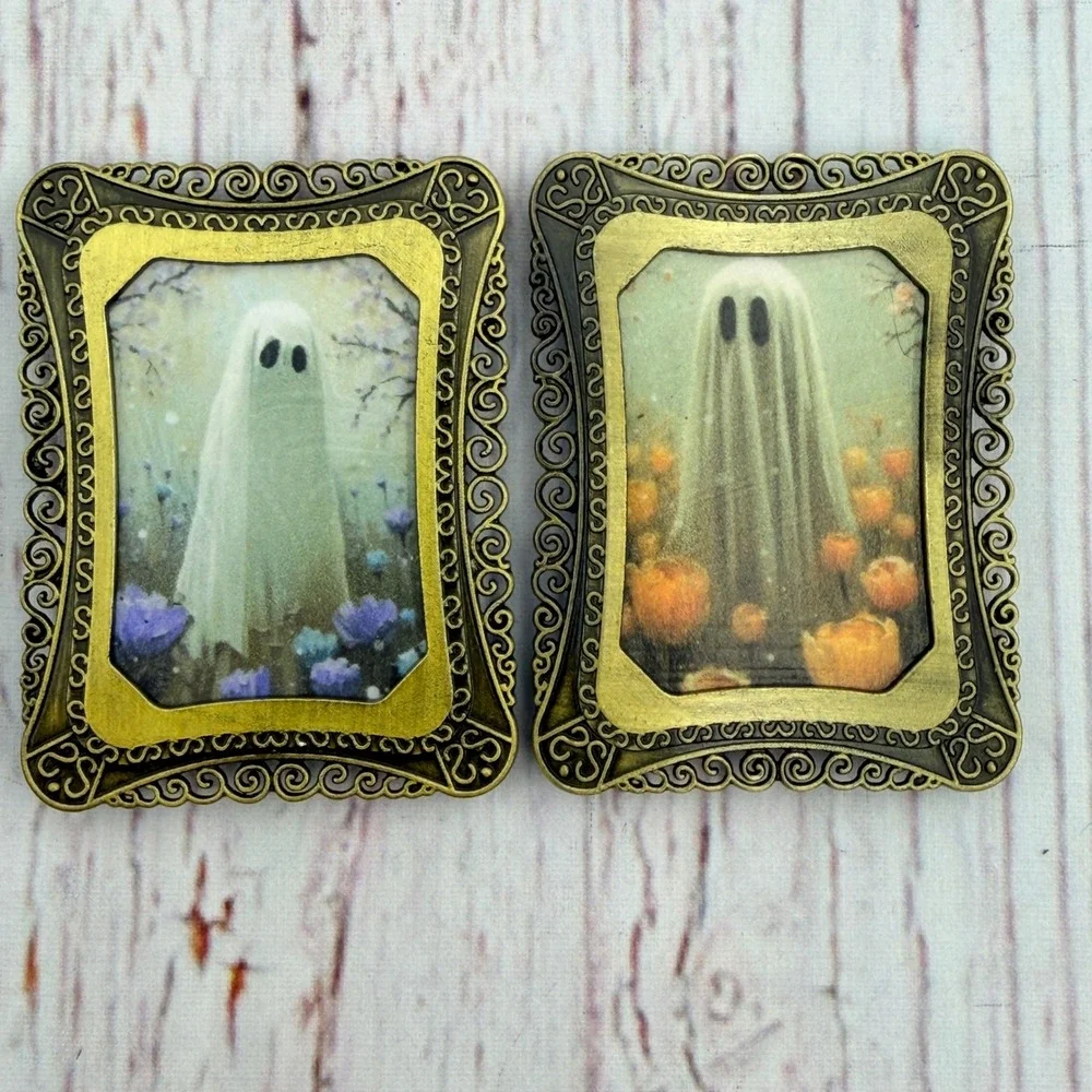 Mini Metal Ghost Picture Frames Set of 2 Vintage Style Spooky Gothic Decor